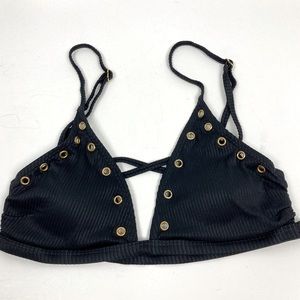 TiniBikini Ribbed Triangle Black Bikini Top with Metal Details   Size M